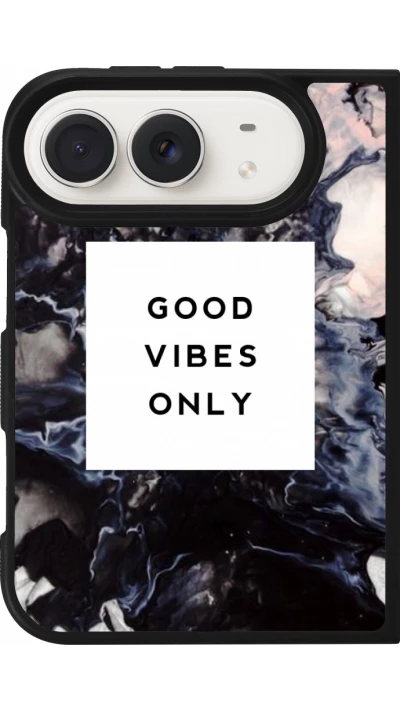Coque iPhone Duo - Silicone rigide noir Marble Good Vibes Only