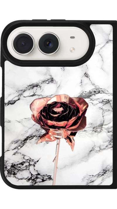 Coque iPhone Duo - Silicone rigide noir Marble Rose Gold