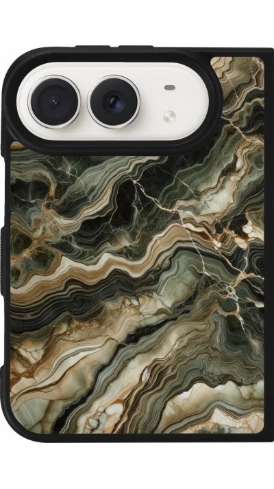 Coque iPhone Duo - Silicone rigide noir Marbre Olive