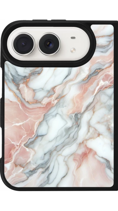 Coque iPhone Duo - Silicone rigide noir Marbre Rose Lumineux