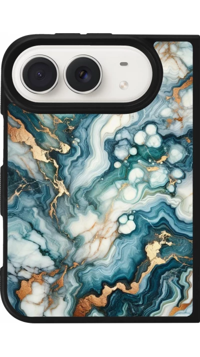 Coque iPhone Duo - Silicone rigide noir Marbre Vert Bleu Doré
