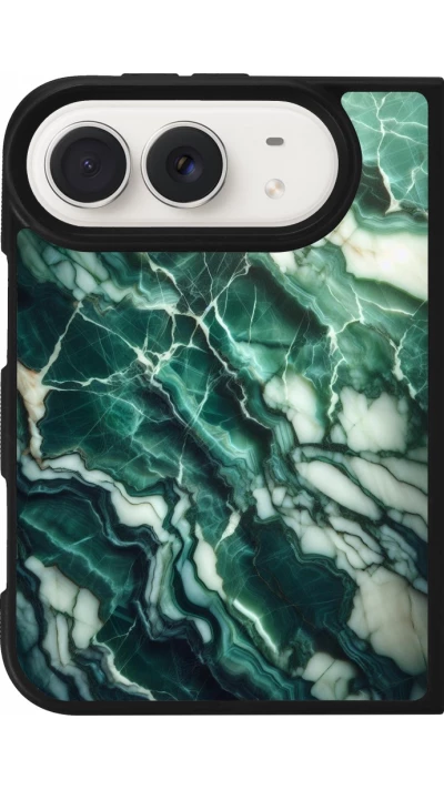 Coque iPhone Duo - Silicone rigide noir Marbre vert majestueux