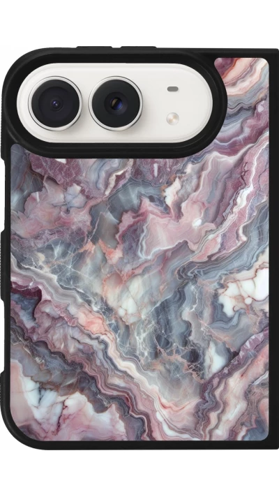 Coque iPhone Duo - Silicone rigide noir Marbre violette argentée