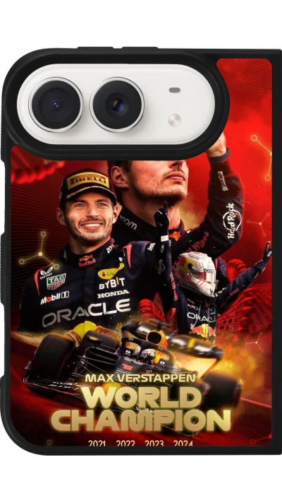 Coque iPhone Duo - Silicone rigide noir Max Verstappen Champion 2023