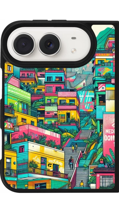 Coque iPhone Duo - Silicone rigide noir Medellin Comuna 13 Art
