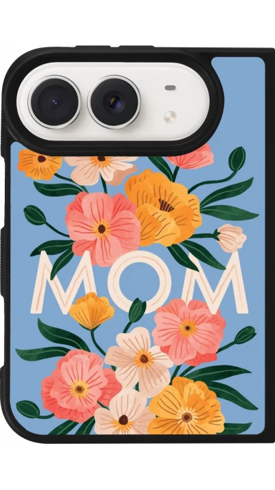 Coque iPhone Duo - Silicone rigide noir Mom 2026 Flowers