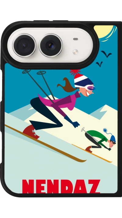 Coque iPhone Duo - Silicone rigide noir Nendaz Ski Downhill