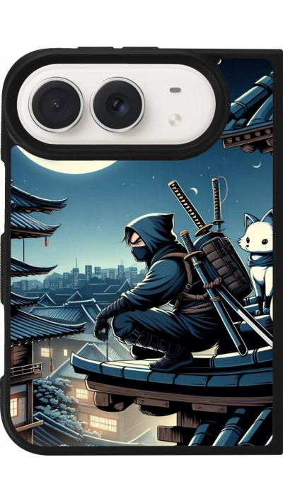 Coque iPhone Duo - Silicone rigide noir Ninja sous la lune