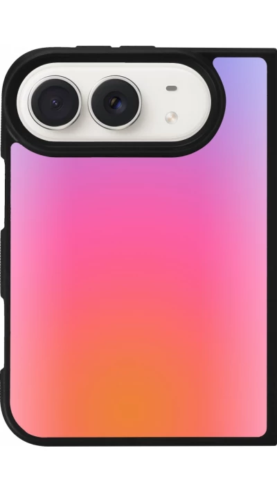Coque iPhone Duo - Silicone rigide noir Orange Pink Blue Gradient