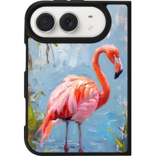 Coque iPhone Duo - Silicone rigide noir Paint Flamingo