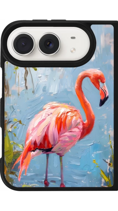 Coque iPhone Duo - Silicone rigide noir Paint Flamingo