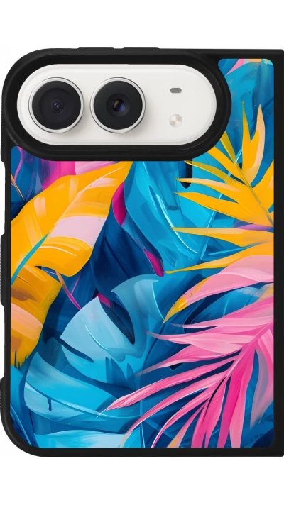 Coque iPhone Duo - Silicone rigide noir Palms Blue