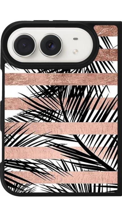 Coque iPhone Duo - Silicone rigide noir Palm trees gold stripes