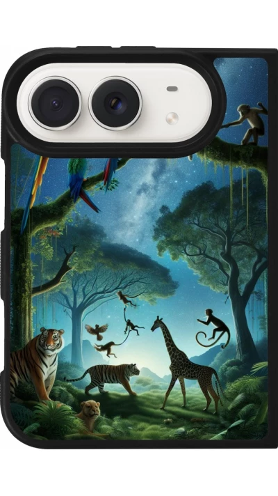 Coque iPhone Duo - Silicone rigide noir Paradis des animaux exotiques