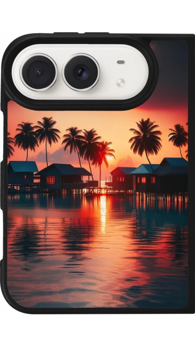 Coque iPhone Duo - Silicone rigide noir Paradis Maldives
