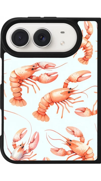 Coque iPhone Duo - Silicone rigide noir Pattern de homards pastels