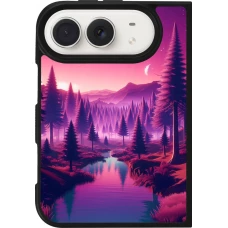 Coque iPhone Duo - Silicone rigide noir Paysage Violet-Rose