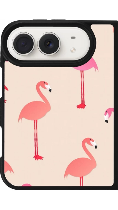 Coque iPhone Duo - Silicone rigide noir Pink Flamingos Pattern