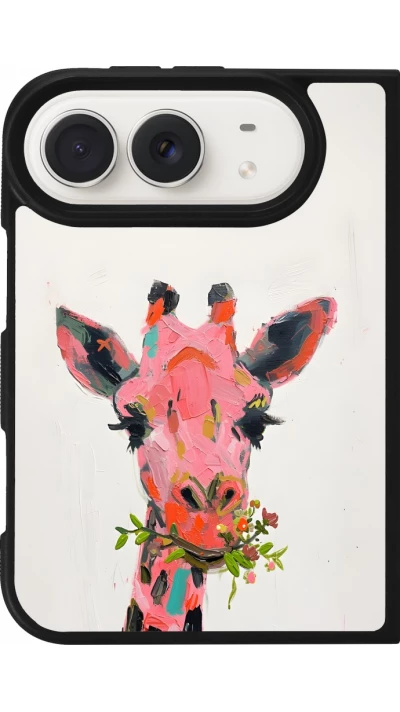 Coque iPhone Duo - Silicone rigide noir Pink Girafe Paint