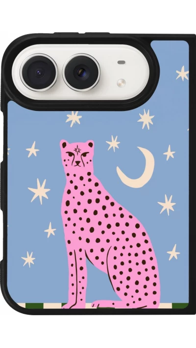Coque iPhone Duo - Silicone rigide noir Pink leopard with stars 2026