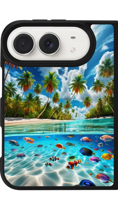 Coque iPhone Duo - Silicone rigide noir Plage Paradis