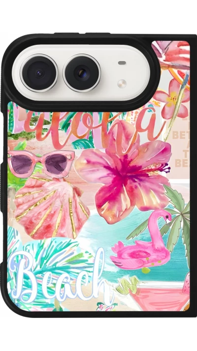 Coque iPhone Duo - Silicone rigide noir Preppy Collage Aloha