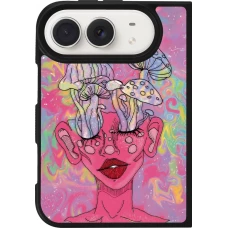 Coque iPhone Duo - Silicone rigide noir Psychedelic pink mushroom