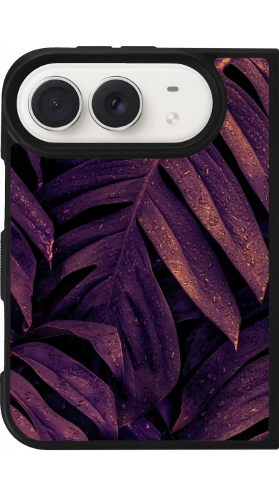 Coque iPhone Duo - Silicone rigide noir Purple Light Leaves