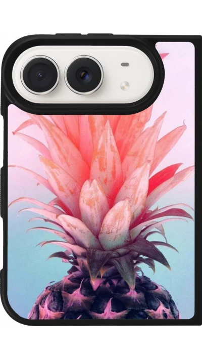 Coque iPhone Duo - Silicone rigide noir Purple Pink Pineapple