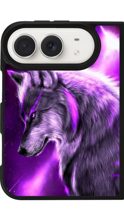 Coque iPhone Duo - Silicone rigide noir Purple Sky Wolf