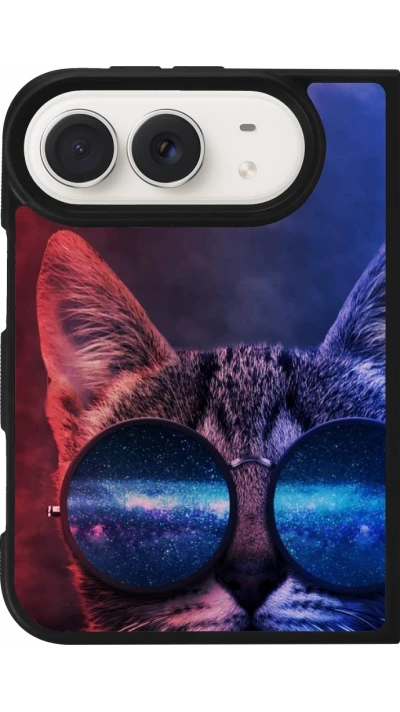 Coque iPhone Duo - Silicone rigide noir Red Blue Cat Glasses