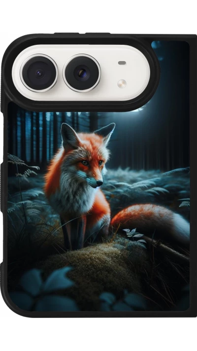 Coque iPhone Duo - Silicone rigide noir Renard lune forêt