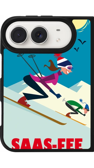 Coque iPhone Duo - Silicone rigide noir Saas-Fee Ski Downhill