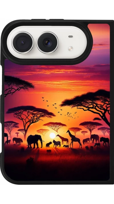 Coque iPhone Duo - Silicone rigide noir Safari sunset wildlife