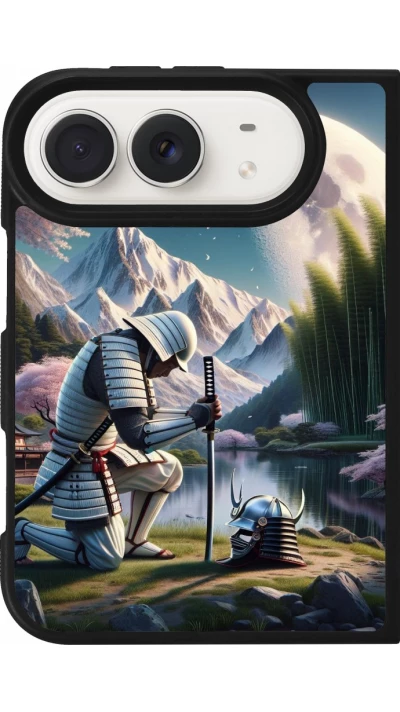 Coque iPhone Duo - Silicone rigide noir Samurai Katana Lune