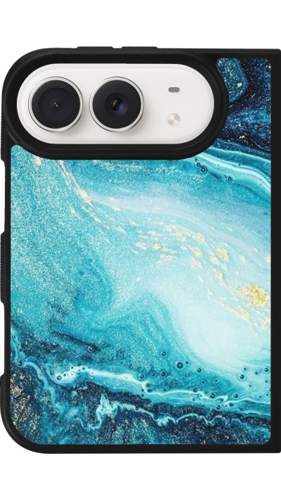 Coque iPhone Duo - Silicone rigide noir Sea Foam Blue