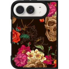 iPhone Duo Case Hülle - Silikon schwarz Skulls and flowers