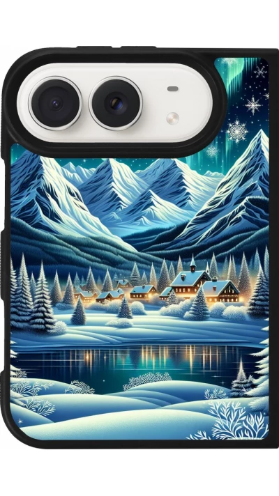 Coque iPhone Duo - Silicone rigide noir Snowy Mountain Village Lake night