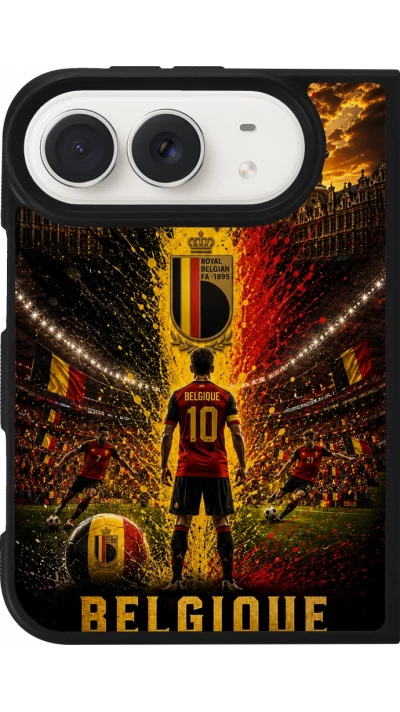 Coque iPhone Duo - Silicone rigide noir Football Belgique splash 2026
