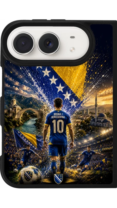Coque iPhone Duo - Silicone rigide noir Football Bosnie-Herzégovine splash 2026