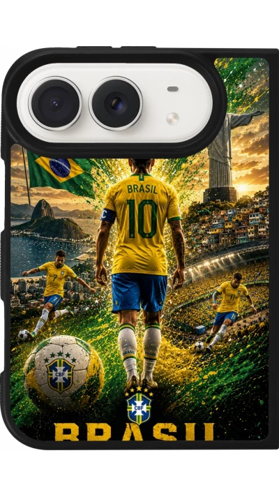 Coque iPhone Duo - Silicone rigide noir Football Brésil splash 2026