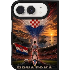 Coque iPhone Duo - Silicone rigide noir Football Croatie splash 2026