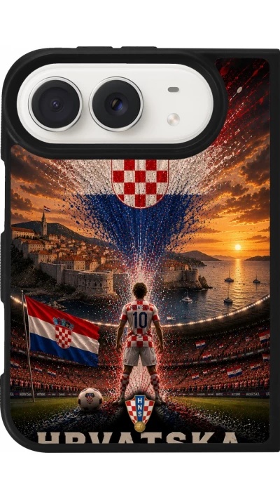 Coque iPhone Duo - Silicone rigide noir Football Croatie splash 2026