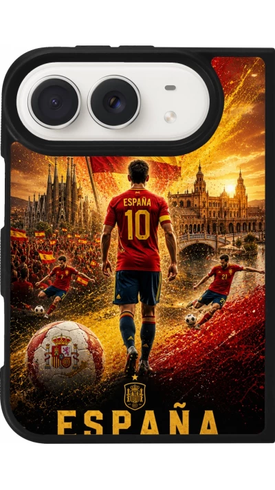 Coque iPhone Duo - Silicone rigide noir Football Espagne splash 2026