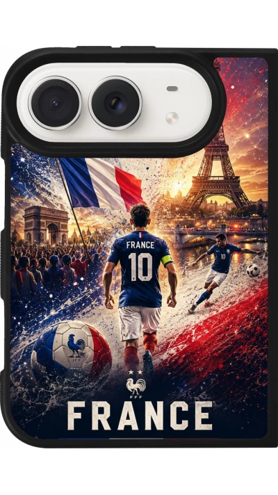 Coque iPhone Duo - Silicone rigide noir Football France splash 2026