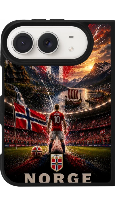 Coque iPhone Duo - Silicone rigide noir Football Norvège splash 2026