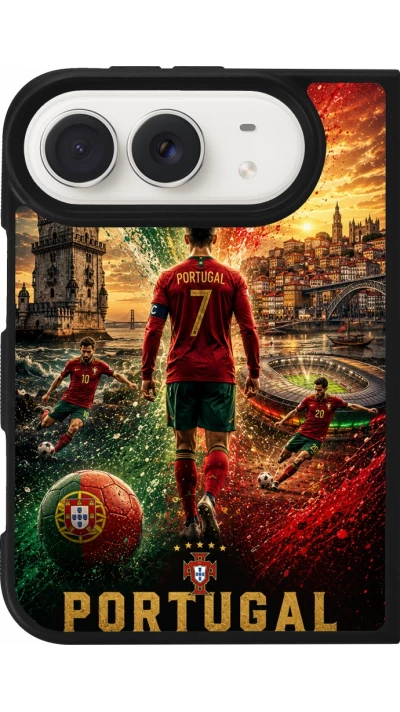 Coque iPhone Duo - Silicone rigide noir Football Portugal splash 2026