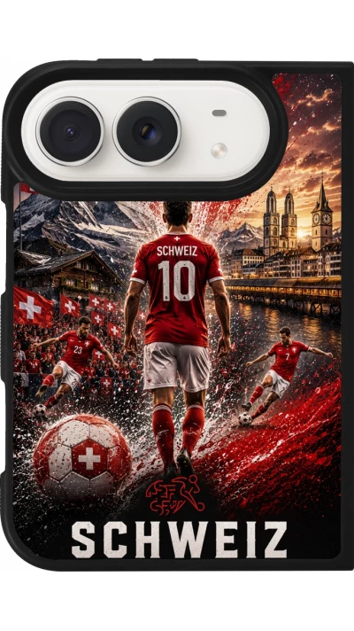 Coque iPhone Duo - Silicone rigide noir Football Schweiz splash 2026