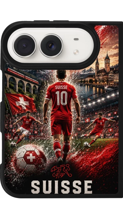 Coque iPhone Duo - Silicone rigide noir Football Suisse splash 2026