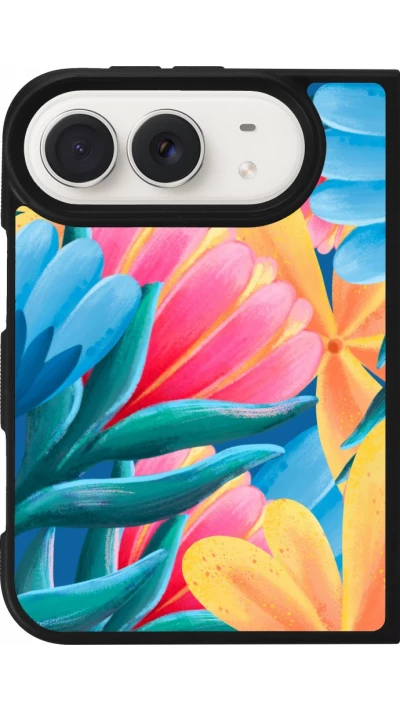 Coque iPhone Duo - Silicone rigide noir Spring 23 colorful flowers